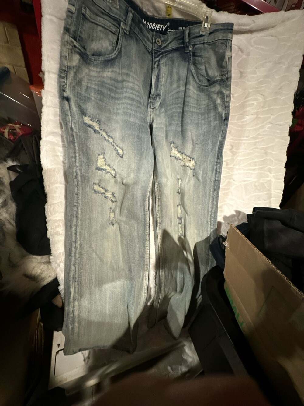 M.SOCIETY Slim Straight Bob Distressed Men's Jeans 38 x 32
